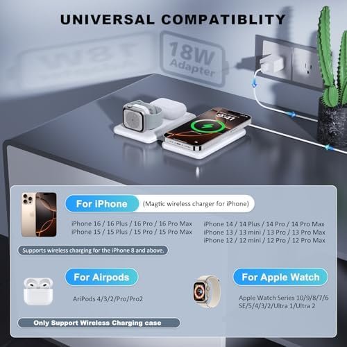 Wireless Charger for iPhone 16-3 in 1 Charging Station for Apple Devices, Travel Magnetic Charger pad for iPhone 15 14 13 12 pro max & AirPods 4/3/Pro & Apple Watch - Image 4