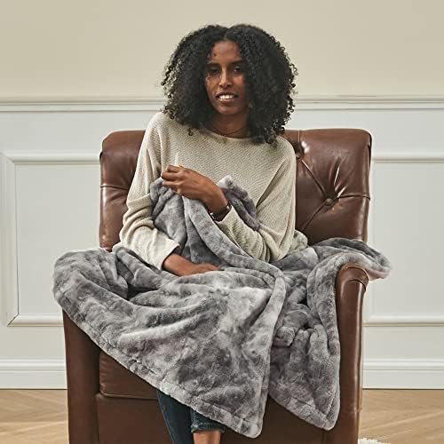 Krifey Faux Fur Throw Blanket, Super Soft Cozy Blanket, Luxury Fluffy Blanket Warm Plush Bed Throw Marbled Gray 50" x 60" - Image 8