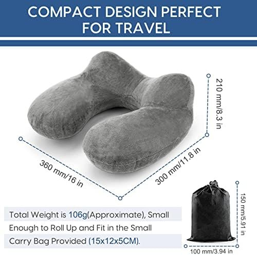 Inflatable Travel Pillow for Airplane Inflatable Neck Pillow for Traveling with Soft Velvet Washable Cover for Sleeping, Airplane,Train, Car, Office, Contoured Eye Masks, Earplugs - Image 6
