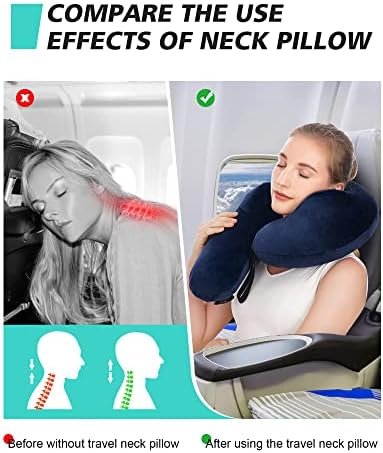 Neck Pillow for Travel, Inflatable Travel Neck Pillows for Airplanes, Travel Pillow for Sleeping Airplane-Avoid Neck&Shoulder Pain,Support Head and Neck, for Airplane,Train,Office,Home (Blue) - Image 3