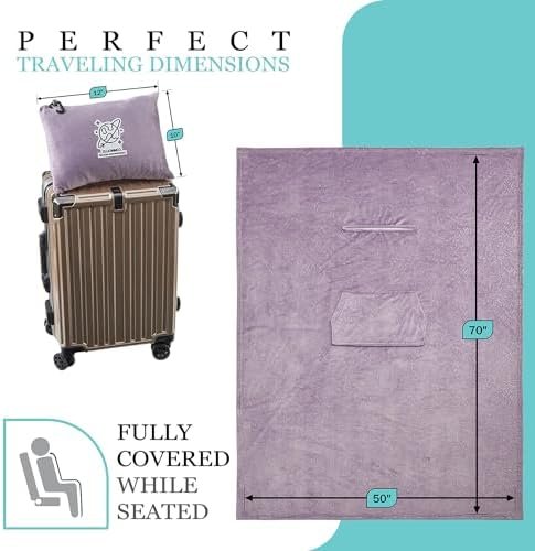 Commollis Travel Blanket Airplane Compact - 2 in 1 Airplane Travel Accessory, from Airplane Blanket to Travel Pillow, with Luggage Strap, Soft Handles and Security Pockets - Image 3