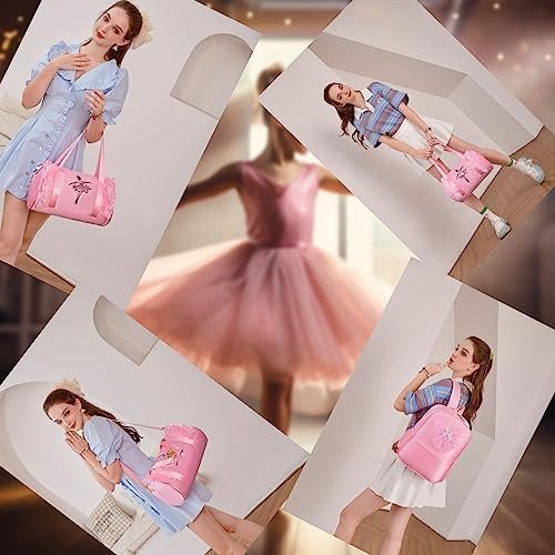 Dorlubel Cute Ballet Dance Bag Gym Travel Duffle Bag for Girls Tutu Dress Bag with Key Chain for Girls (Pink4 of Long Mesh) - Image 6