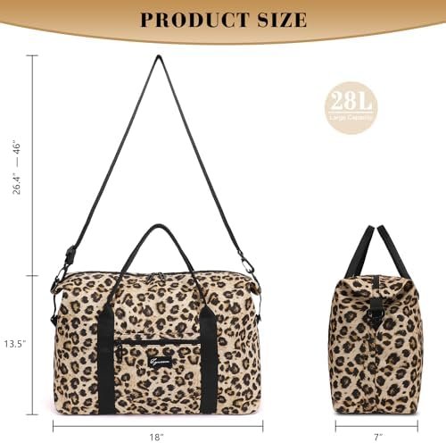 Duffle Bag for Travel Foldable Leopard Print Carry on Travel Bag, Small Medium Weekender Overnight Bags for Women, 40L Waterproof Sport Gym Bag for Men with Computer Compartment (Leopard print) - Image 6