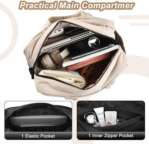 Dimayar Travel Bag, Weekender Bags for Women Quilted Puffer Tote Bag Carry on Bag Gym Bag with Shoe Compartment Camel - Image 5
