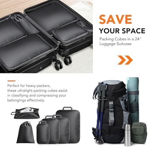 Packing Cubes for Travel, 6 Set Lightweight Compression Travel Bags - Luggage Suitcase Organizer Travel Essentials, Expandable Packing Cubes Organizer for Carry on Suitcases,Black - Image 6
