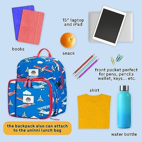 14" Kids Backpack for Girls and Boys Age 5-8 Years Old with Padded, and Adjustable Shoulder Straps - Aircraft (Blue) - Image 8