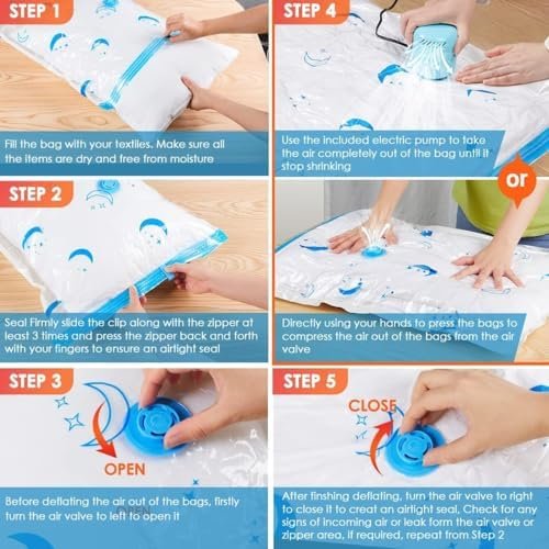 Vacuum Storage Bags with Electric Air Pump, 20 Pack (4 Jumbo, 4 Large, 4 Medium, 4 Small, 4 Roll Up Bags) Space Saving Bag for Clothes, Mattress, Blanket, Duvets, Pillows, Comforters,Travel - Image 9