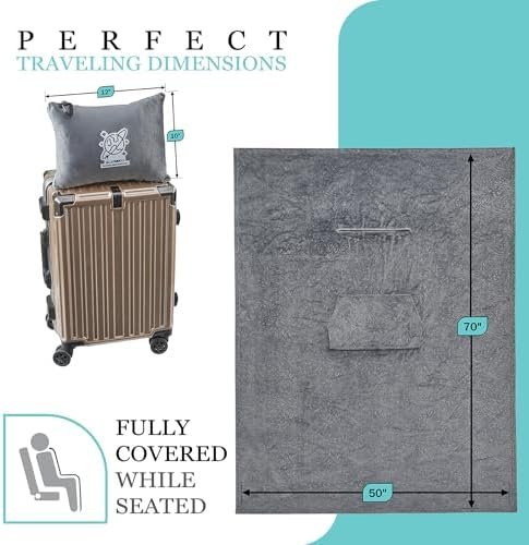 Commollis Travel Blanket Airplane Compact - 2 in 1 Airplane Travel Accessory, from Airplane Blanket to Travel Pillow, with Luggage Strap, Soft Handles and Security Pockets - Image 2