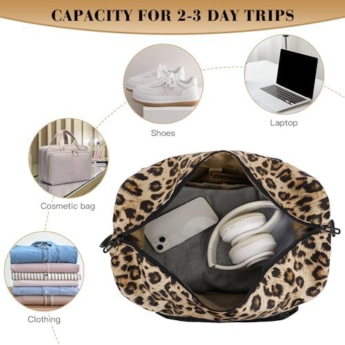 Duffle Bag for Travel Foldable Leopard Print Carry on Travel Bag, Small Medium Weekender Overnight Bags for Women, 40L Waterproof Sport Gym Bag for Men with Computer Compartment (Leopard print) - Image 5
