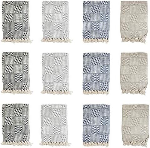 Arkwright Common Ground Bulk Blankets - Pack of 12 - Reversible 100% Cotton All Season Lightweight Couch Bed Throws for Wedding Guests, Travel, and Outdoor Events, 50 x 70 in, Block