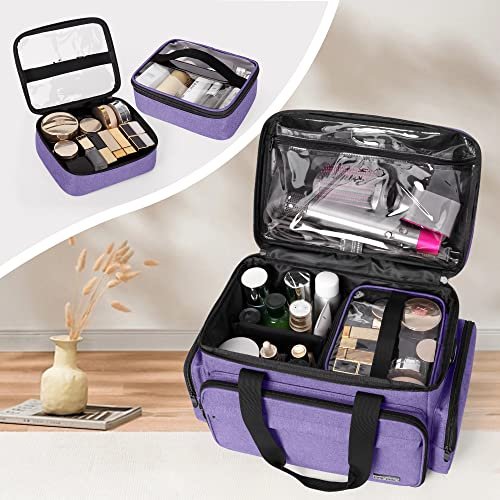 BAFASO Large Makeup Bag with 2 Removable Pouches and Detachable Dividers, Multifunctional Cosmetic Bag to Keep Makeup and Hair Supplies (Patent Pending), Purple - Image 2