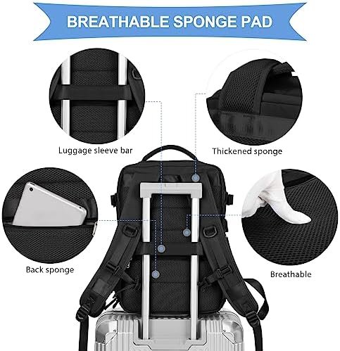 coowoz Travel Backpack For Women Men Airline Approved,Black Carry On Backpack,Large Hiking Waterproof Outdoor Sports Rucksack Casual Daypack Fit 15.6 Inch Laptop Backpack for College - Image 6