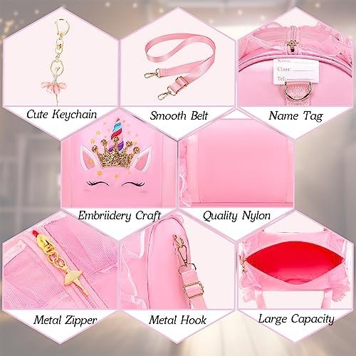 Dorlubel Cute Ballet Dance Bag Gym Travel Duffle Bag for Girls Tutu Dress Bag with Key Chain for Girls (Pink4 of Long Mesh) - Image 4