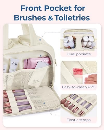 BAGSMART Travel Toiletry Bag, Lightweight Large Wide-open Travel Bag for Women, Puffy Cosmetic Makeup Bag Organizer with Handle for Accessories,Essentials, Toiletries, Green - Image 3