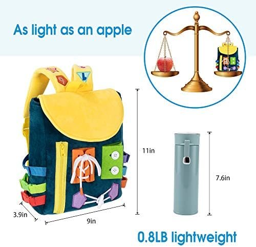 Busy Board - Toddler Backpack with Buckles and Learning Activity Toys - Develop Fine Motor Skills and Basic Life Skills - Learn to Tie Shoes - Children's Travel Toy Navy Blue - Image 5
