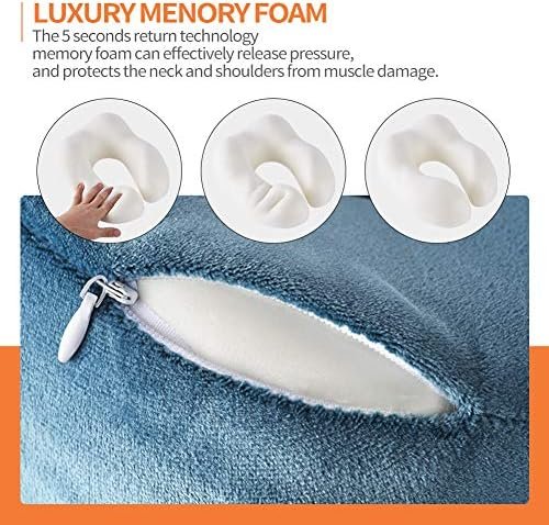 Travel Pillow 100% Memory Foam Pillow, Neck Pillow for Airplane, Neck & Head Support Pillow for Sleeping Rest & Car, Travel Pillows Kit with Storage Bag, Sleep Mask and Earplugs Blue - Image 5