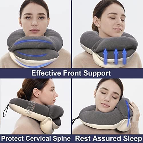 BUYUE Travel Neck Pillows for Airplanes, 360° Head Support Sleep for Long Flight, Skin-Friendly & Breathable, Kit with 3D Contoured Eye Mask, Earplugs and Storage Bag (Adult, Grey, 100+ lbs) - Image 2