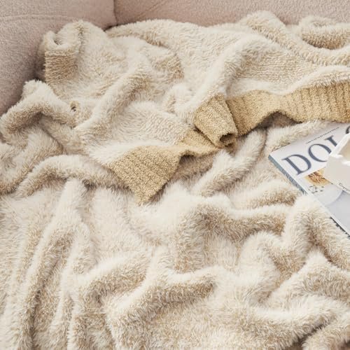 Amélie Home Super Soft Faux Fur Feather Yarn Throw Blankets for Couch, Lightweight Reversible Knit Throw Blanket for Sofa Chair Bed, 50"x 60", Heather Beige - Image 7