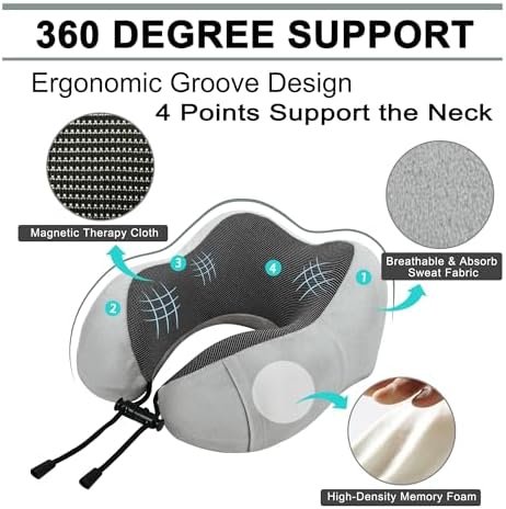 Travel Pillow and Blanket Set Neck Pillow Airplane Memory Foam for Traveling Compact with Bag Grey - Image 2