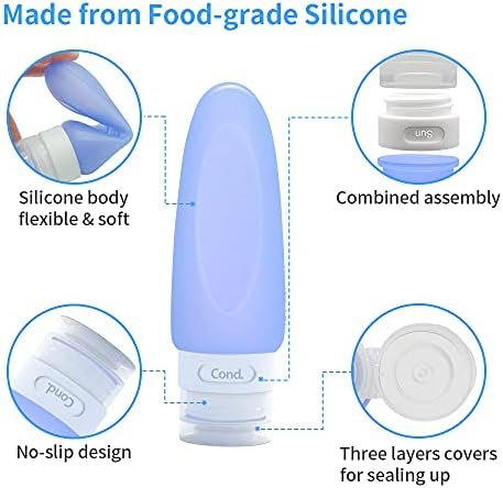 14PC 3OZ TSA Approved Silicone Travel Bottles for Toiletries, BPA Free Leak Proof Reusable Silicone Bottles, Travel Accessories for Shampoo Soap Liquids with Toiletry Bag - Image 3