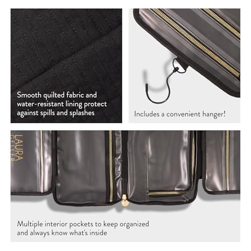 LAURA GELLER NEW YORK Quilted Folding Travel Makeup Bag, Black - Hanging Toiletry Bag Organizer for Travel - Large Capacity Full Size Makeup Bag - Easy to Clean - Image 2