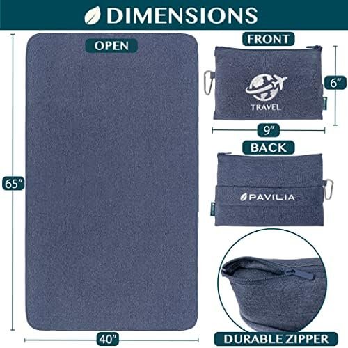 PAVILIA Soft Compact Travel Blanket and Pillow, Foldable Airplane Blanket in Bag, Lightweight Portable Flight Blanket Set with Luggage Strap, Camping Plane Car Home Office Gift Accessories, Navy Blue - Image 6