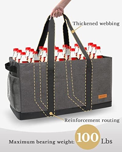 WONDAY Large Stand Up Utility Tote Bag, Reusable Grocery Bags Foldable with Waterproof Bottom - Image 6