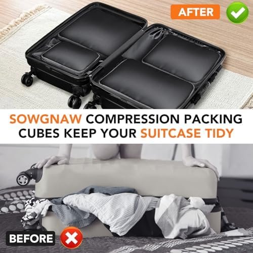 Packing Cubes for Travel, 6 Set Lightweight Compression Travel Bags - Luggage Suitcase Organizer Travel Essentials, Expandable Packing Cubes Organizer for Carry on Suitcases,Black - Image 4