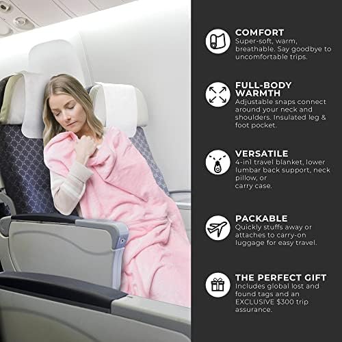 Zero Grid Premium Lightweight Wearable Super Soft Travel Blanket with Neck Snaps, Cozy Footpockets and Zipper Pouch (Rose Pink) - Image 2