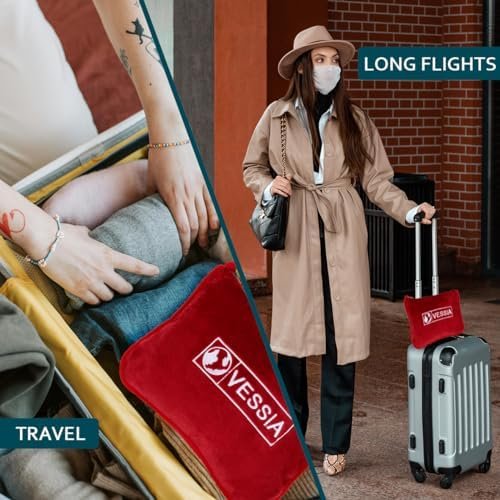 Vessia Travel Blanket for Airplane, Train and Car, Warm and Soft Travel Blanket in Bag for Adults and Kids, Portable Compact Long Flight Blanket with Luggage Sleeve, Backpack Clip(Red) - Image 2