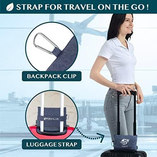 PAVILIA Soft Compact Travel Blanket and Pillow, Foldable Airplane Blanket in Bag, Lightweight Portable Flight Blanket Set with Luggage Strap, Camping Plane Car Home Office Gift Accessories, Navy Blue - Image 3