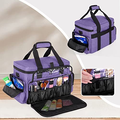 BAFASO Large Makeup Bag with 2 Removable Pouches and Detachable Dividers, Multifunctional Cosmetic Bag to Keep Makeup and Hair Supplies (Patent Pending), Purple - Image 4