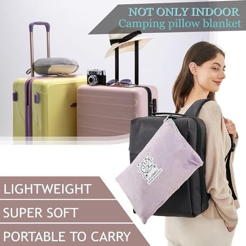 Commollis Travel Blanket Airplane Compact - 2 in 1 Airplane Travel Accessory, from Airplane Blanket to Travel Pillow, with Luggage Strap, Soft Handles and Security Pockets - Image 6