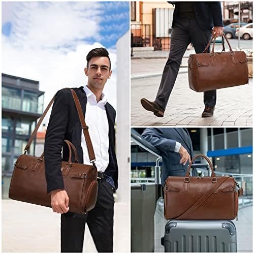 Vegan Leather Duffle Bag, LXY Travel Duffle Weekender Bag with Shoe Compartment, Duffel Overnight Gym Bags for Women Men Brown - Image 7