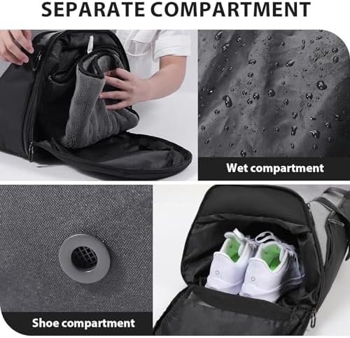 Tolaccea Expandable Mens Travel Bag Gym Bag Large 54L-72L Weekender with Shoe Compartment Wet Compartment Laptop Compartment Travel Backpack Hand Luggage Bag Duffle Bag for Travel Gym Sports Sauna - Image 6