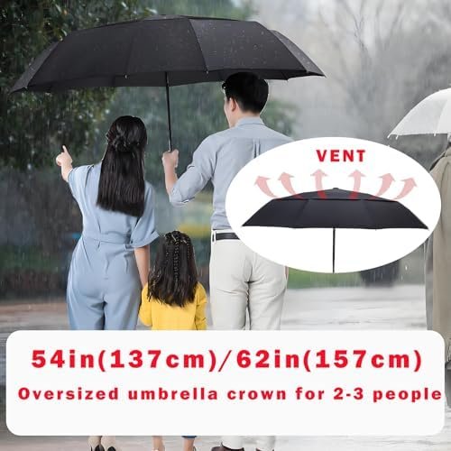 MRTLLOA 54/62 Inch Large Folding Golf Umbrella, Oversize Double Canopy Vented 10 Ribs Windproof Compact Travel Umbrellas for Rain - Image 7