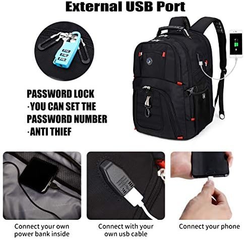 SHRRADOO Extra Large 52L Travel Laptop Backpack with USB Charging Port, College High School Backpack Airline Approved Business Work Bag Fit 17 Inch Laptops for Men Women,Black - Image 2