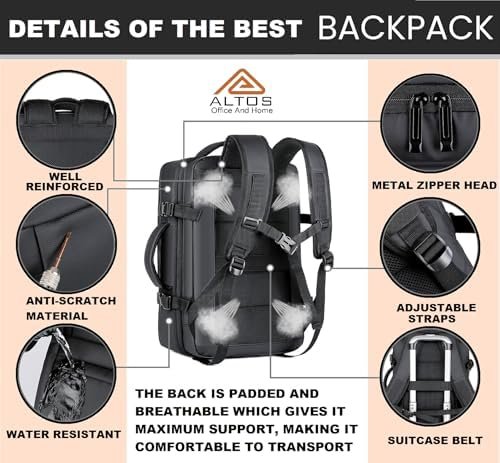 ALTOS OFFICE AND HOME. Expandable & Carry on Backpack, Extra Large 45L Airline Approved TSA, Synthetic Leather, Multiple Compartments, For Laptops up to 17", Water and scratch resistant, Comfortable - Image 7