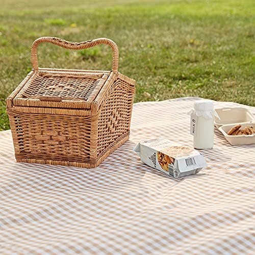 ESLA Cute Gingham Picnic Blanket, Waterproof Foldable, in Large 80x60in and Extra Large 80x80in, Portable Compact Beach Blanket, Oversized XL Outdoor Mat, Tan Gingham (123) - Image 7