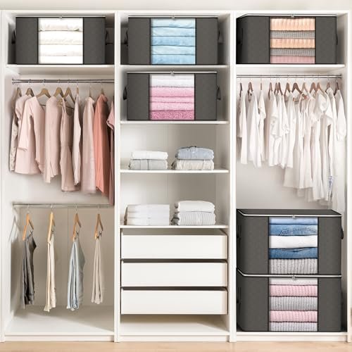 90 L Large Storage Bags, 6 Pack Clothes Storage Bins Foldable Closet Organizers Storage Containers with Reinforced Handle for Clothing, Blanket, Comforters, Bed Sheets, Pillows and Toys (Gray) - Image 4
