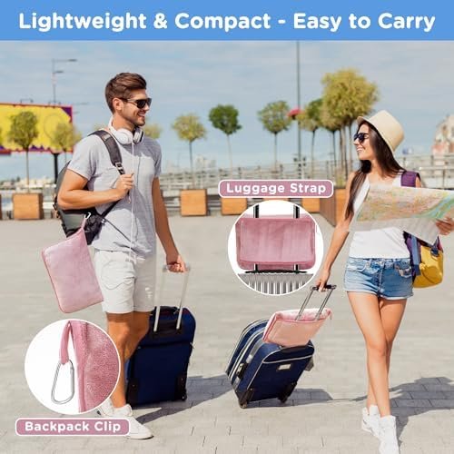 ATsense Travel Blanket Pillow, Premium 2 in 1 Soft Airplane Blanket Compact with Bag Pillowcase for Long Trips, Flying and Car, Travel Essentials for Women with Hand Luggage Sleeve and Backpack Clip - Image 4