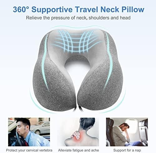 Travel Pillow - Memory Foam Cervical Neck Pillow for Adults, Kids, Children, Convenient & Portable U Shaped Pillows, Airplane Pillow for Home, Office, Camping, Travelling, Sleeping (Gray) - Image 4