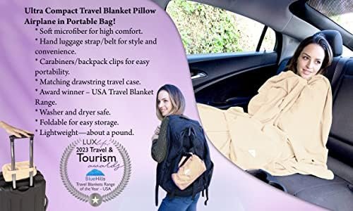 BlueHills Ultra Compact Travel Blanket Pillow for Airplane Traveling Essential Long Flight Trip Throw in Bag Portable Case Large Plane Accessories Beige - C007 - Image 8