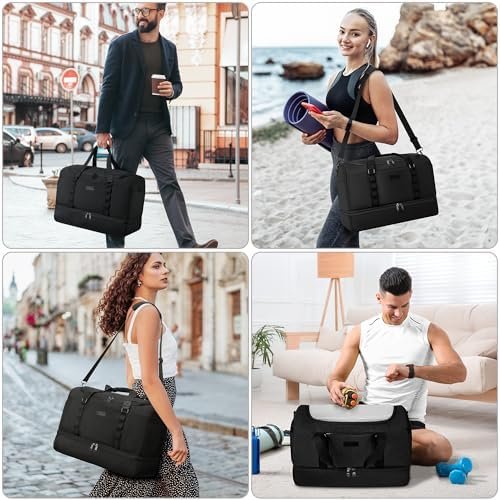 ETRONIK Travel Bag for Men Women, Duffle Bag & Gym Bag with Shoe Compartment, Weekender Overnight Bag with Toiletry Bag, Carry on Bags for Airplane for Travel, Trip, Gym, Yoga, Black - Image 6