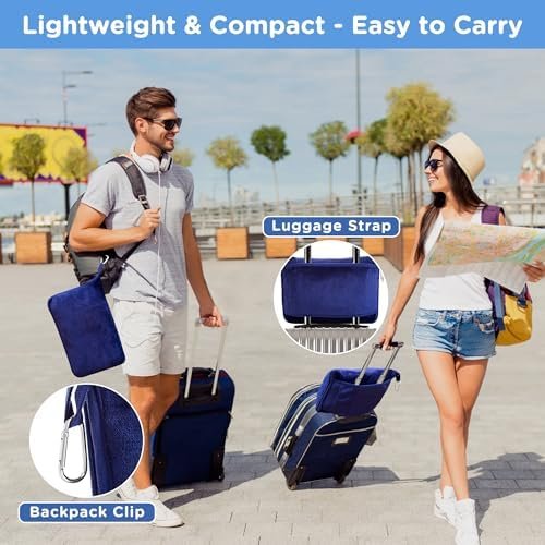 ATsense Travel Blanket Pillow, Premium 2 in 1 Soft Airplane Blanket Compact with Bag Pillowcase, Hand Luggage Sleeve and Backpack Clip - Travel Essentials for Long Trips, Flying and Car, Navy Blue - Image 4