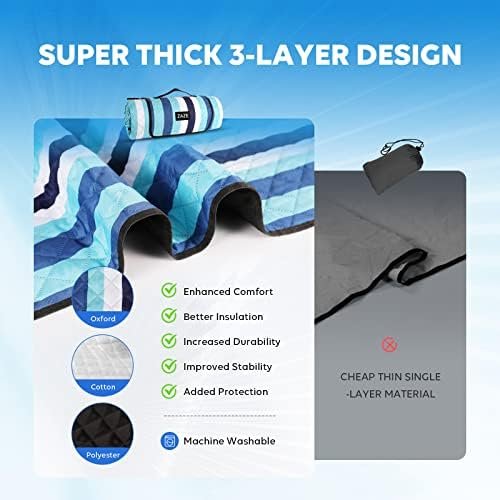 ZAZE Beach Blanket Picnic Blankets with Stakes, Thick 3-Layer 80*80 Oversized Waterproof Sandproof Compact Outdoor Mat, Big Extra Large Foldable Camping Park Vacation Travel Accessories(Blue Stripe) - Image 5