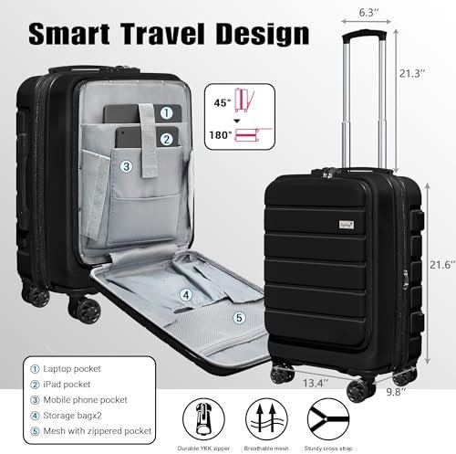 Explorer Lightweight Hardside Expandable Luggage Spinner Wheels Suitcase W/TSA Lock, Black, Carry on-3 Pieces - Image 2