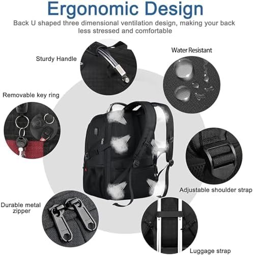 Z-MGKISS Extra Large Travel Backpack, TSA Backpack 17.3 Inch, 50L Anti Theft 17 Inch Big Business Laptop Backpack for Men & Women, Water Resistant College Rucksack Bag with USB Port, Black - Image 5