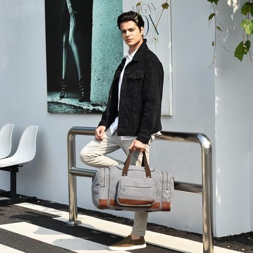 Dimayar Canvas 50L Duffle Bag for Travel,Expandable Carry on Bag,Overnight Weekend Gym Bag Duffel Bag Mens Travel Bag (Gray) - Image 7