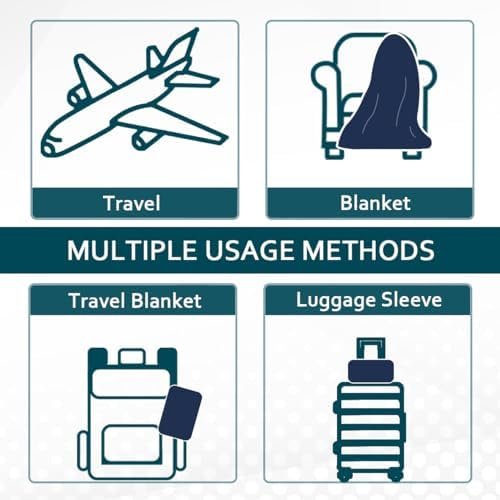 Vessia Travel Blanket for Airplane, Train and Car, Warm and Soft Travel Blanket in Bag for Adults and Kids, Portable Compact Long Flight Blanket with Luggage Sleeve, Backpack Clip(Navy) - Image 6